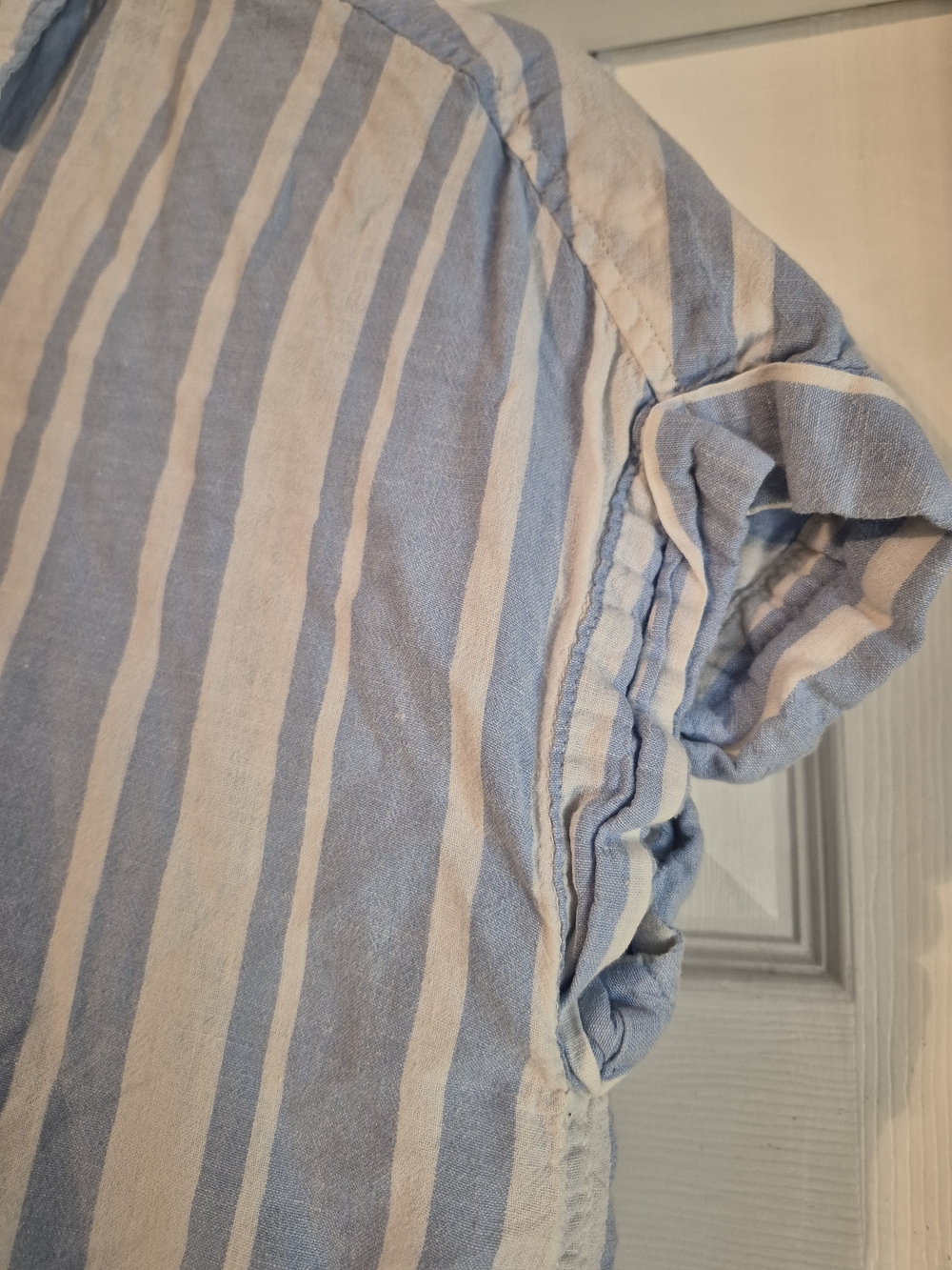 Lola River Light Blue & White Vertical Stripe Button-Up Shirt Medium - Picture 2 of 10